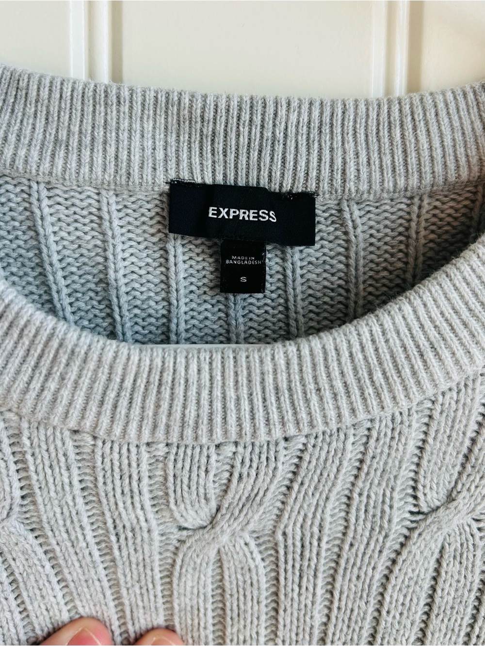Express Light Heather Gray Cable Crewneck Sweater